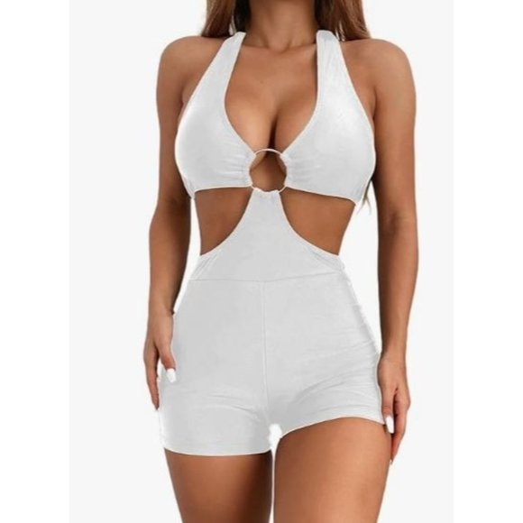 Hilinker Women's Medium Halter One Piece Swimsuit O-Ring Bathing Suit Monokini - Picture 1 of 3
